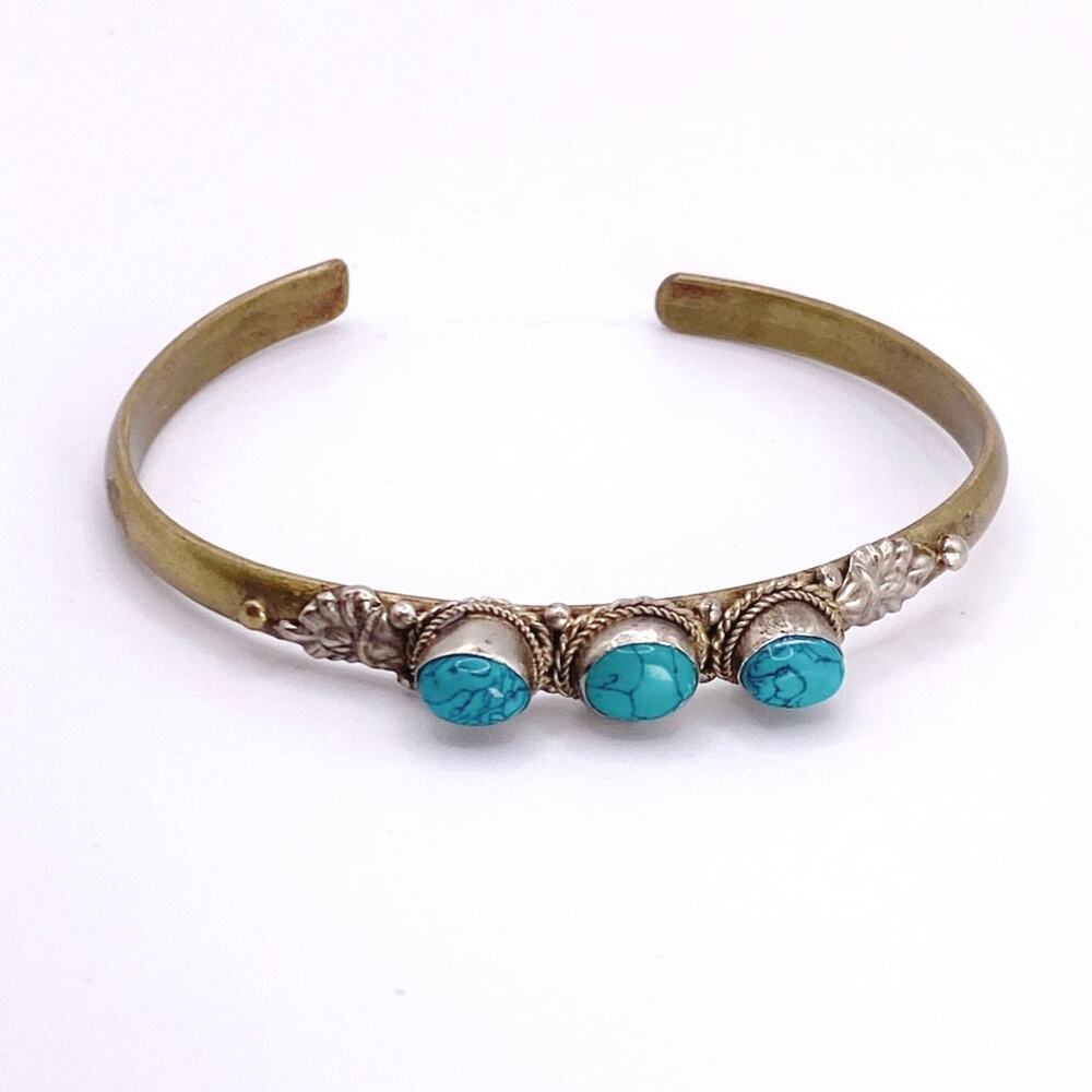 Tibetan or Nepalese turquoise metal cuff bracelet